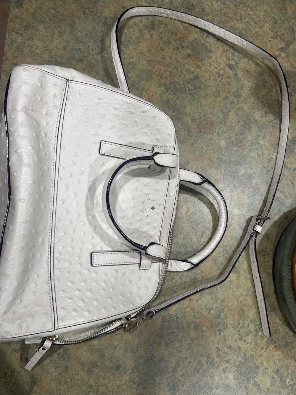 Kate Spade White Ostrich-Embossed Leather Satchel/Crossbody
